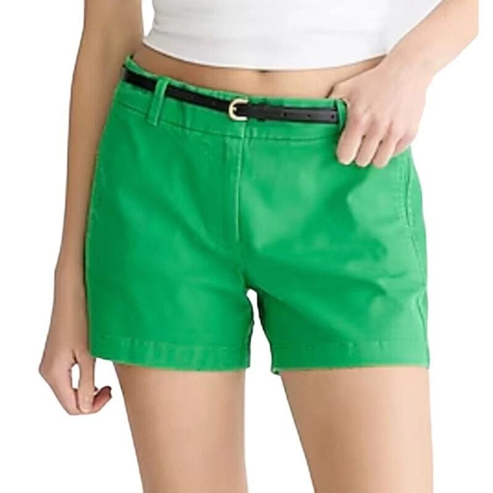 J. Crew Classic Mid Rise Chino Lightweight Shorts Pockets Belt Loops 0 Green
